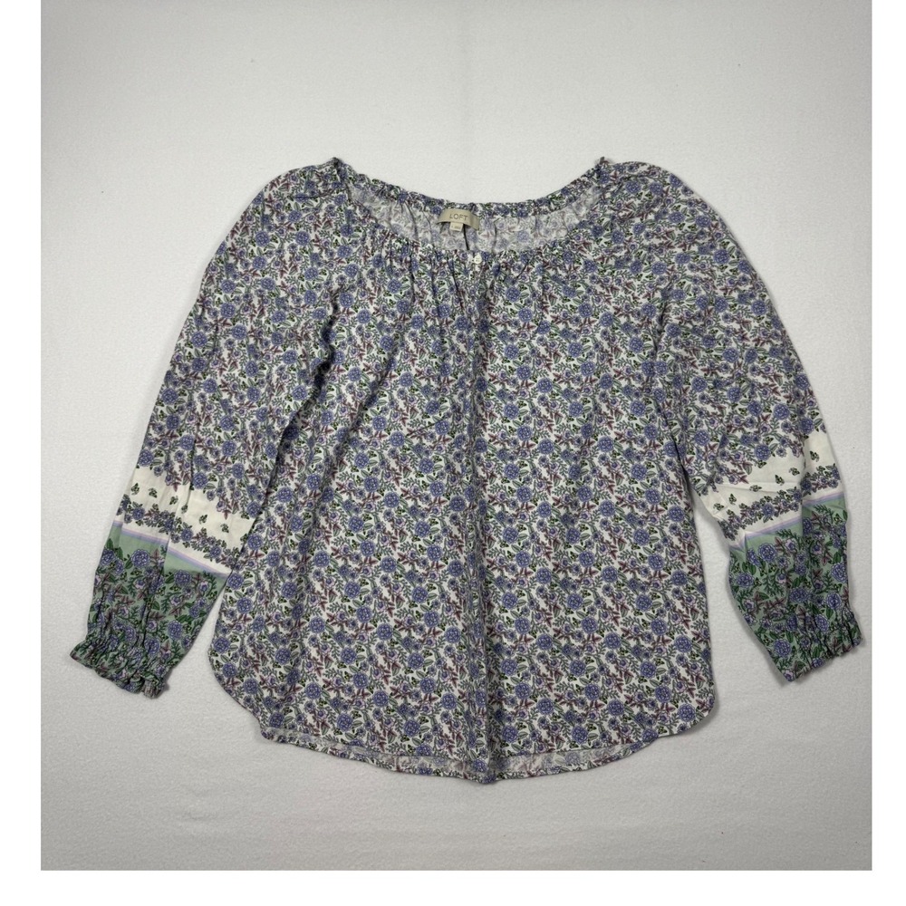 Cottagecore LOFT Floral Peasant Blouse‎ Womens Large Purple Green Long Sleeve